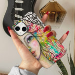 Funda Para iPhone 13 Pro Chica de retrato artístico negrita Brillante Diver<br><div class="desc">Este estuche de teléfono muestra el lado derecho sólo de mi pintura original de un chica colorido con divertidas letras en blanco y negro en el frente y un chica bufón en blanco y negro con un fondo brillante y colorido.</div>