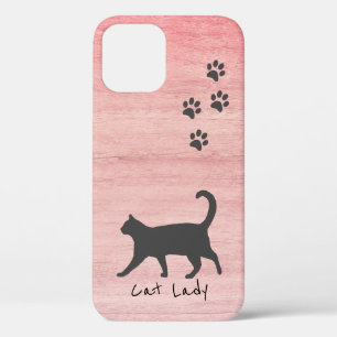Funda Para iPhone 12 Chica de textura de madera rosa rosada de Cat Love