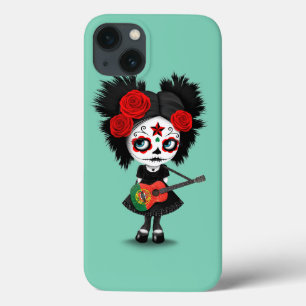 Funda Para iPhone 13 Chica del cráneo del azúcar que toca la guitarra