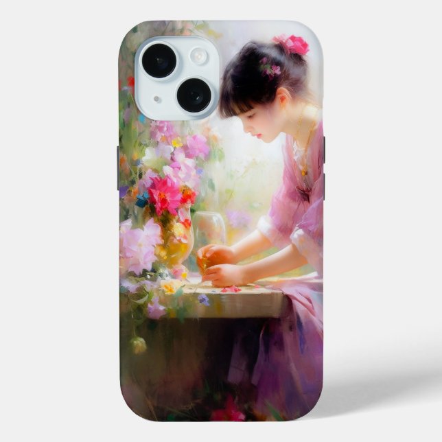 Funda De Case-Mate Para iPhone Chica en el Jardín de las Flores (Reverso )