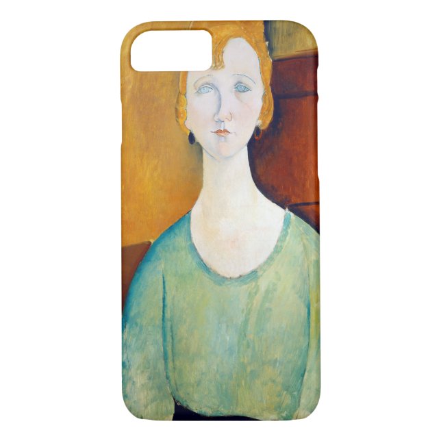Funda De Case-Mate Para iPhone Chica en una blusa verde, Modigliani (Reverso)
