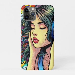 Funda Para iPhone 11 Pro Chica escuchando música sobre audífonos Psicodélic