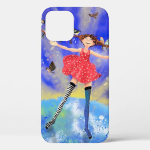 Funda Para iPhone 12 Chica feliz con pájaros
