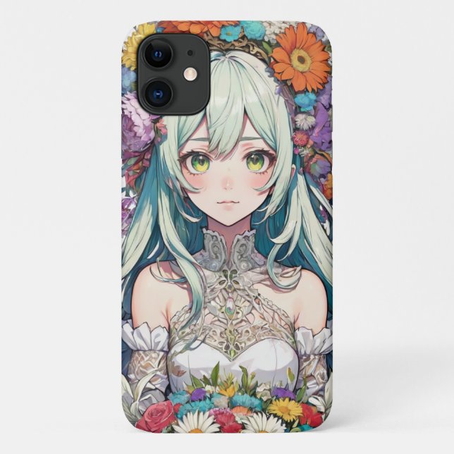 Funda De Case-Mate Para iPhone Chica floral animada (Reverso)