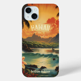 Funda Para iPhone 15 Mini Chica hawaiano de arte vintage de Hawaii Beach