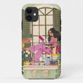 Funda Para iPhone 11 Chica leyendo en el balcón de verano con gatos