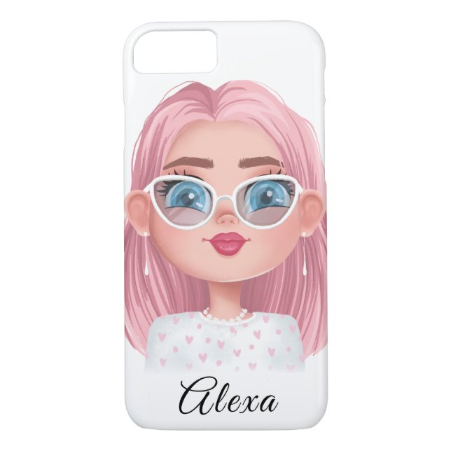 Funda De Case-Mate Para iPhone chica lindo con pelo rosado (Reverso)