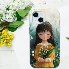 Funda Para iPhone 15 Chica lindo sosteniendo a Lily de la flor de nacim