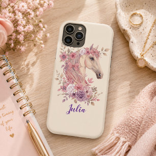 Funda Para iPhone 11 Pro Chica Monograma de letra cursiva con caballo rosa