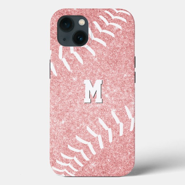 Funda De Case-Mate Para iPhone chica monogramado de softball rosa (Reverso )