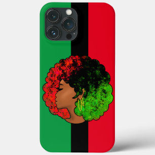 Funda Para iPhone 13 Pro Max Chica negra panafricana mujer rojo orgullo verde a