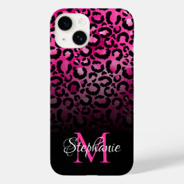 Funda Para iPhone 14 De Case-Mate Chica Negra Rosa Caliente Leopardo Ombre Monograma