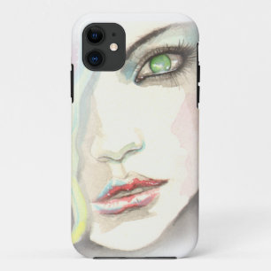 iPhone 11 Chica Ojo Verde Bella Artes moderno Funda para iPh