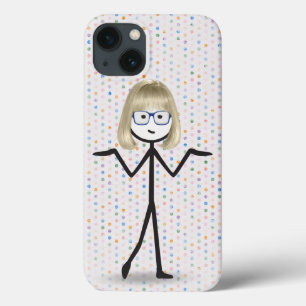 Funda Para iPhone 13 Chica palito con gafas azules sobre lunares