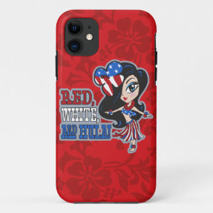 Funda Para iPhone 11 Chica rojo, blanco y hula  Patriótico iPhone 5 Fun