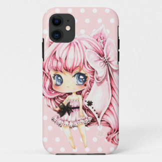 Funda Para iPhone 11 Chica rosado-haired lindo del chibi del animado