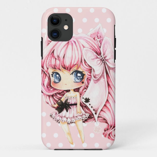 Funda De Case-Mate Para iPhone Chica rosado-haired lindo del chibi del animado (Reverso)