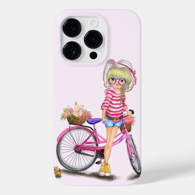 Funda De Case-Mate Para iPhone Chica rubio con bicicleta rosa (Reverso )