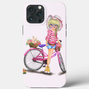 Funda Para iPhone 13 Pro Max Chica rubio con estuche para iPhone en bicicleta r