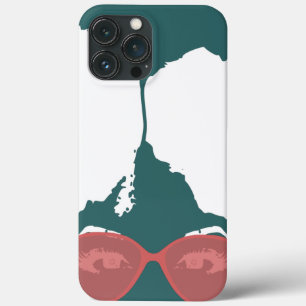 Funda Para iPhone 13 Pro Max Chica verde azulado con afro con gafas de sol rosa