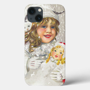Funda Para iPhone 13 Chica victoriana de Navidad vintage con muñeca en