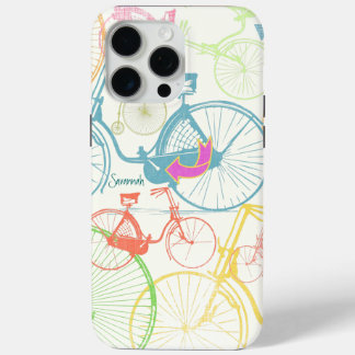 Funda Para iPhone 15 Pro Max Chica Vintage Colores brillantes Patrón de bicicle
