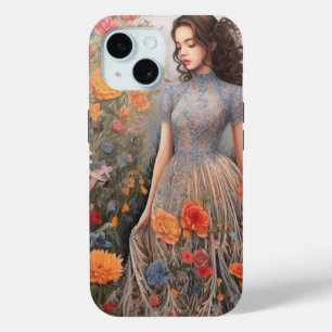Funda Para iPhone 15 Chica Y Lleno De Flores Funda De iPhone 15