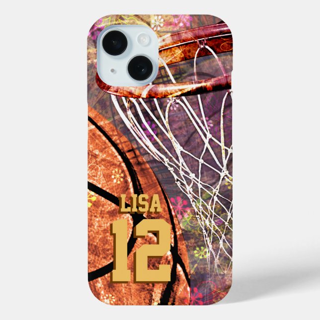 Funda De Case-Mate Para iPhone Chicas Baloncesto giratorio rosa morado (Reverso )