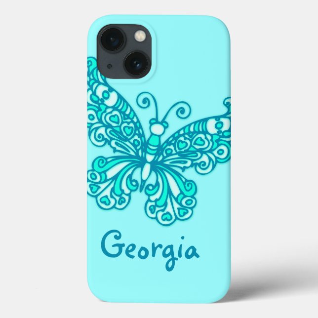 Funda De Case-Mate Para iPhone Chicas con nombre aqua green mariposa yipad case (Reverso)