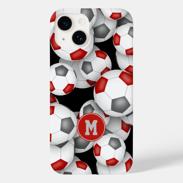 Funda De Case-Mate Para iPhone Chicas de baloncesto gris rojo monogramado (Reverso )