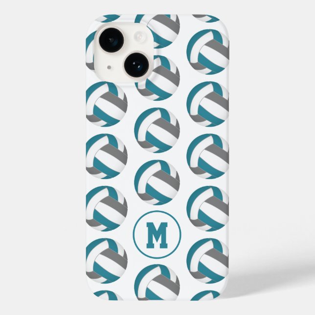 Funda De Case-Mate Para iPhone chicas de voleibol gris verde azulado simple monog (Reverso )