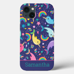 Funda Para iPhone 13 Chicas del Narwhal Arcoiris bajo el mar personaliz