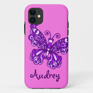 Funda Para iPhone 11 Chicas llamados mariposa rosa púrpura
