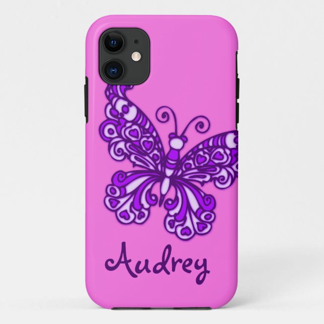 Funda De Case-Mate Para iPhone Chicas llamados mariposa rosa púrpura (Reverso)