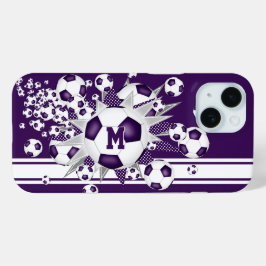 Funda Para iPhone 15 chicas monogramados de fútbol pelota violeta