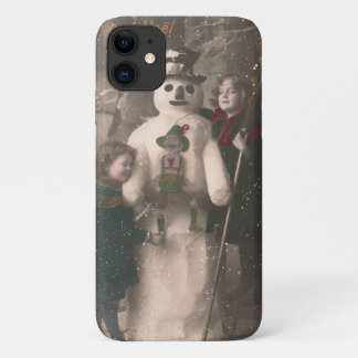 Funda Para iPhone 11 Chicas navidades y foto de Snowman Vintage