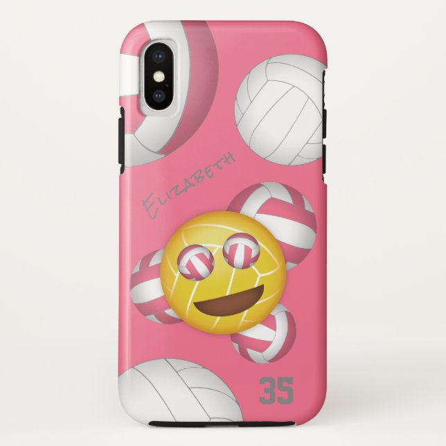 Funda De Case-Mate Para iPhone chicas personalizados de emoji de voleibol lindo s (Reverso)