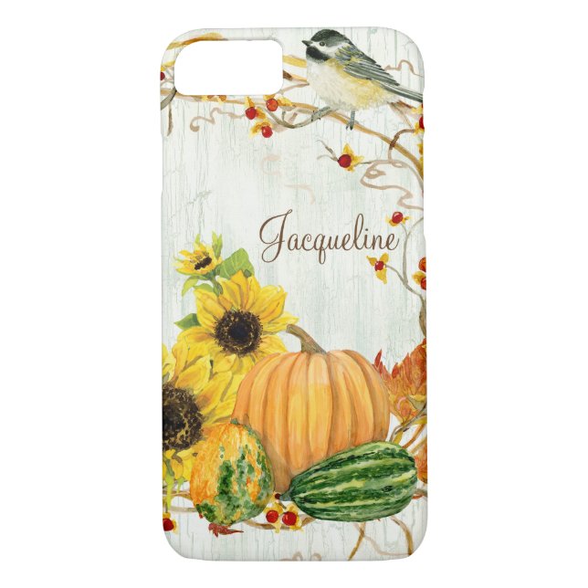 Funda De Case-Mate Para iPhone Chickadee de otoño calabaza de girasol hoja agridu (Reverso)