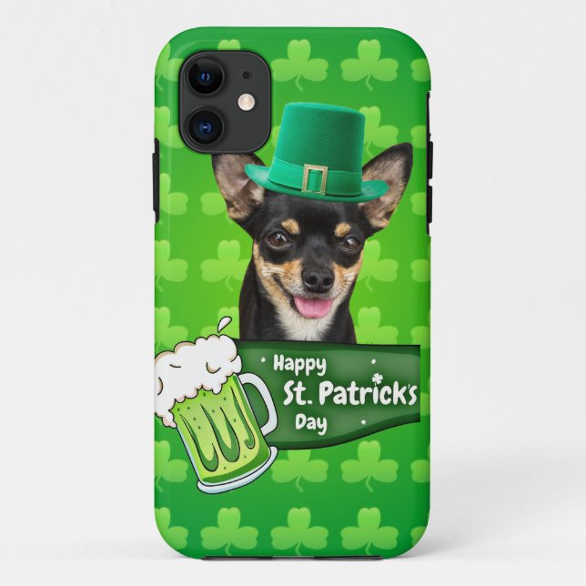 Funda De Case-Mate Para iPhone Chihuahua Cuppy Dog St. Patrick's Day Green Clover (Reverso)