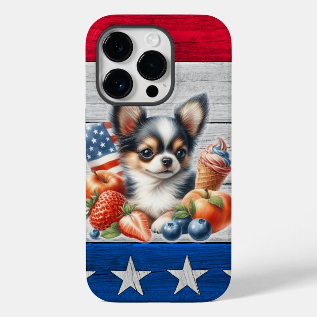 Funda De Case-Mate Para iPhone Chihuahua Fruta Patriótica Estados Unidos Cabello  (Reverso )