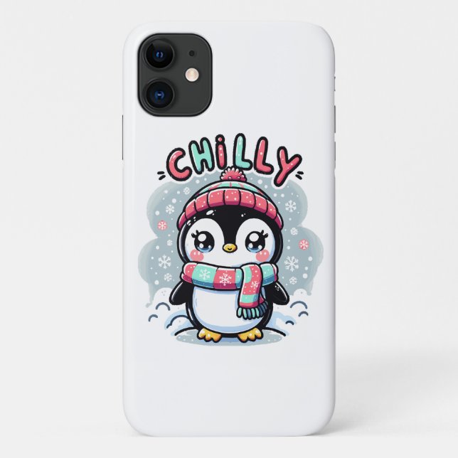 Funda De Case-Mate Para iPhone Chilly Penguin Snowy Scarf Hug (Reverso)