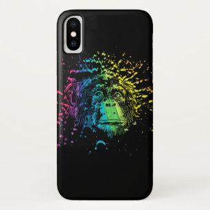 Funda Para iPhone X Chimpancé arcoiris sobre negro