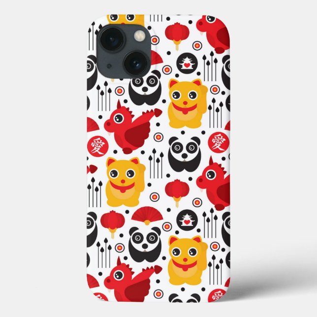 Funda De Case-Mate Para iPhone Chino afortunado gato, dragón y panda (Reverso)