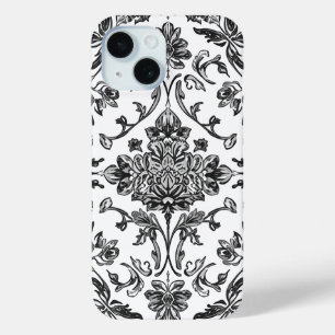 Funda Para iPhone 15 Chinoisería floral en acuarela en blanco y negro