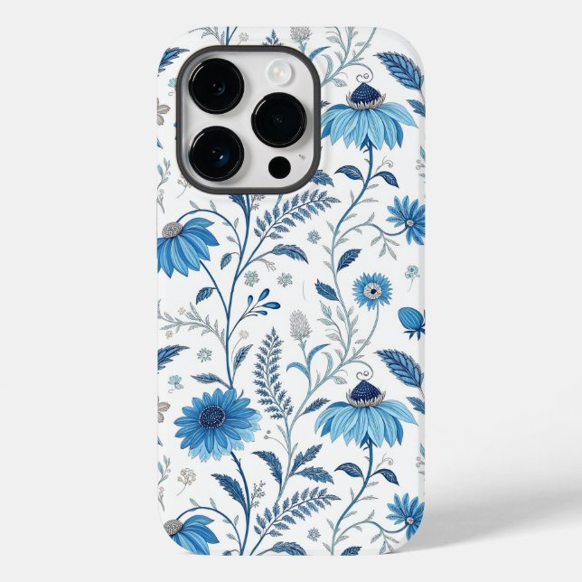 Funda De Case-Mate Para iPhone Chinoiserie Blue Echinacea Pattern (Reverso )