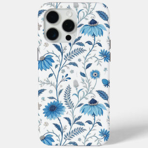 Funda Para iPhone 15 Pro Max Chinoiserie Blue Echinacea Pattern
