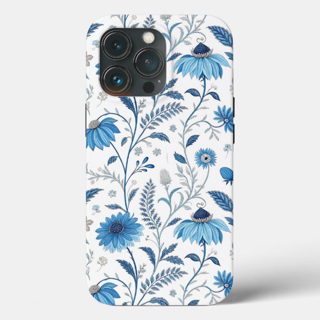 Funda De Case-Mate Para iPhone Chinoiserie Blue Echinacea Pattern (Reverso )