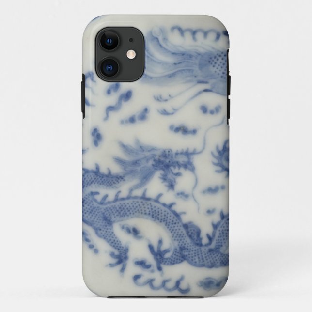 Funda De Case-Mate Para iPhone Chinoiserie chino del azul de Mónaco del dragón (Reverso)