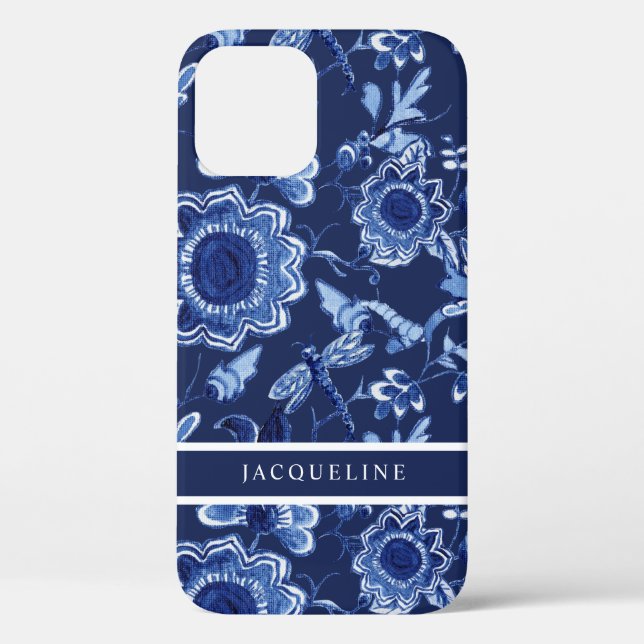 Funda De Case-Mate Para iPhone Chinoiserie Navy Blue Floral Greenery Dragonfly (Reverso )