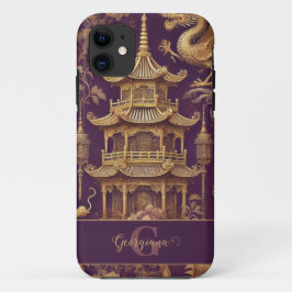 Funda Para iPhone 11 Chinoiserie victoriana personalizada Purple & Gold